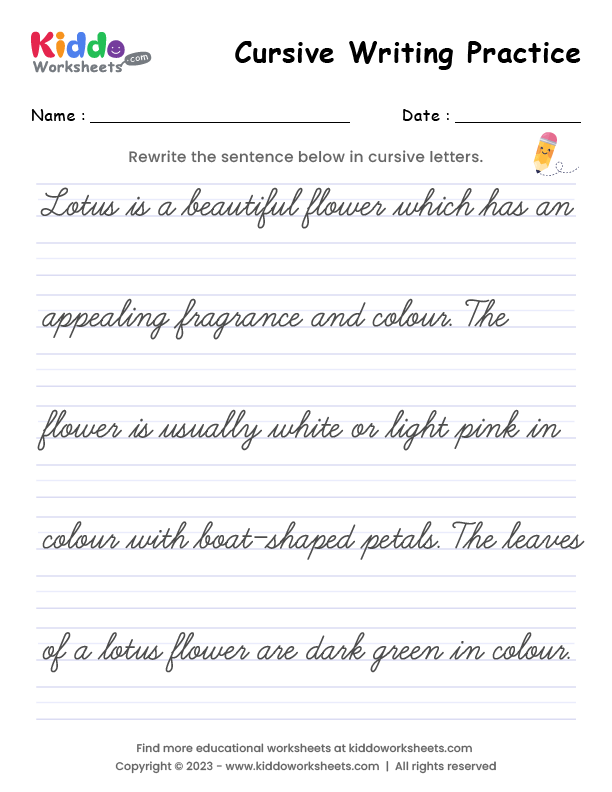 Free Printable Cursive Writing Worksheet 5 Kiddoworksheets - Cursive Spelling Worksheet