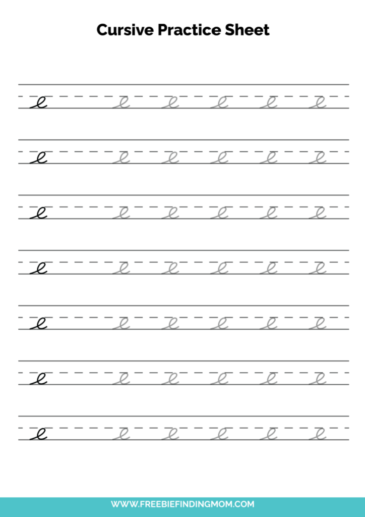 Free Printable Lowercase Cursive Letter E Practice Sheet PDF Freebie  - Cursive Handwriting Worksheets Letter E