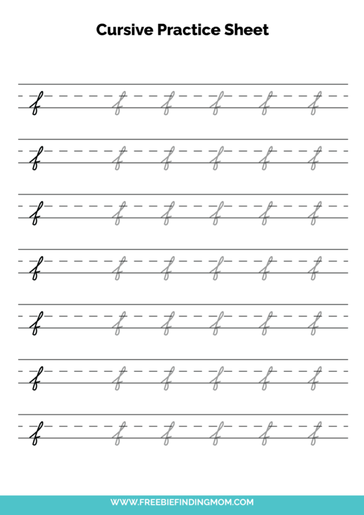 Free Printable Lowercase Cursive Letter F Practice Sheet PDF Freebie  - Lower Case F Cursive Worksheet