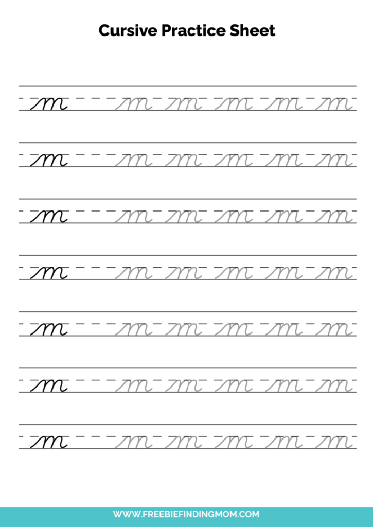 Free Printable Lowercase Cursive Letter M Practice Sheet PDF Freebie  - M Cursive Worksheet