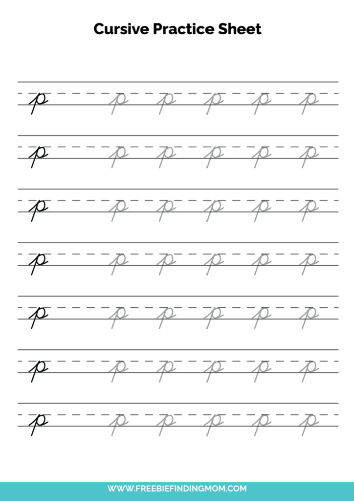 Free Printable Lowercase Cursive Letter P Practice Sheet PDF Freebie  - Cursive P Practive Worksheet