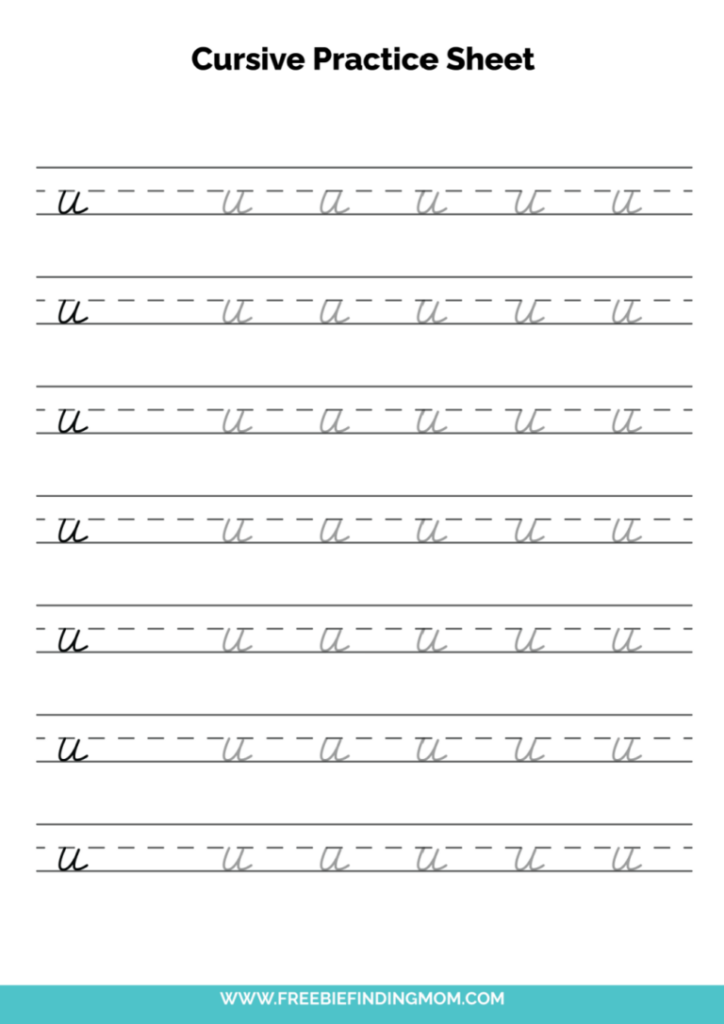 Free Printable Lowercase Cursive Letter U Practice Sheet PDF Freebie  - Cursive Lowercase U Worksheet