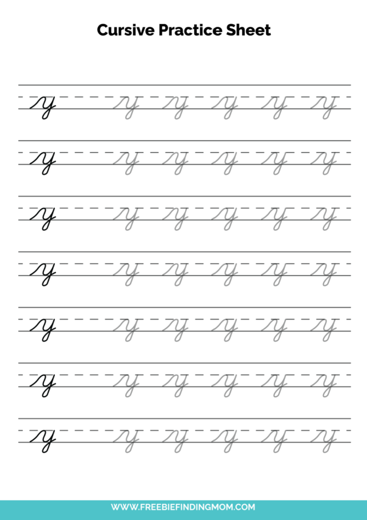 Free Printable Lowercase Cursive Letter Y Practice Sheet PDF Freebie  - Cursive Letter Y Practice Worksheet