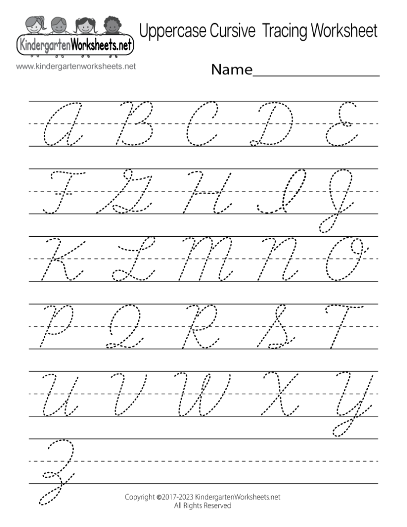 Free Printable Uppercase Cursive Tracing Worksheet - Free Cursive Writing Worksheets For Kindergarten