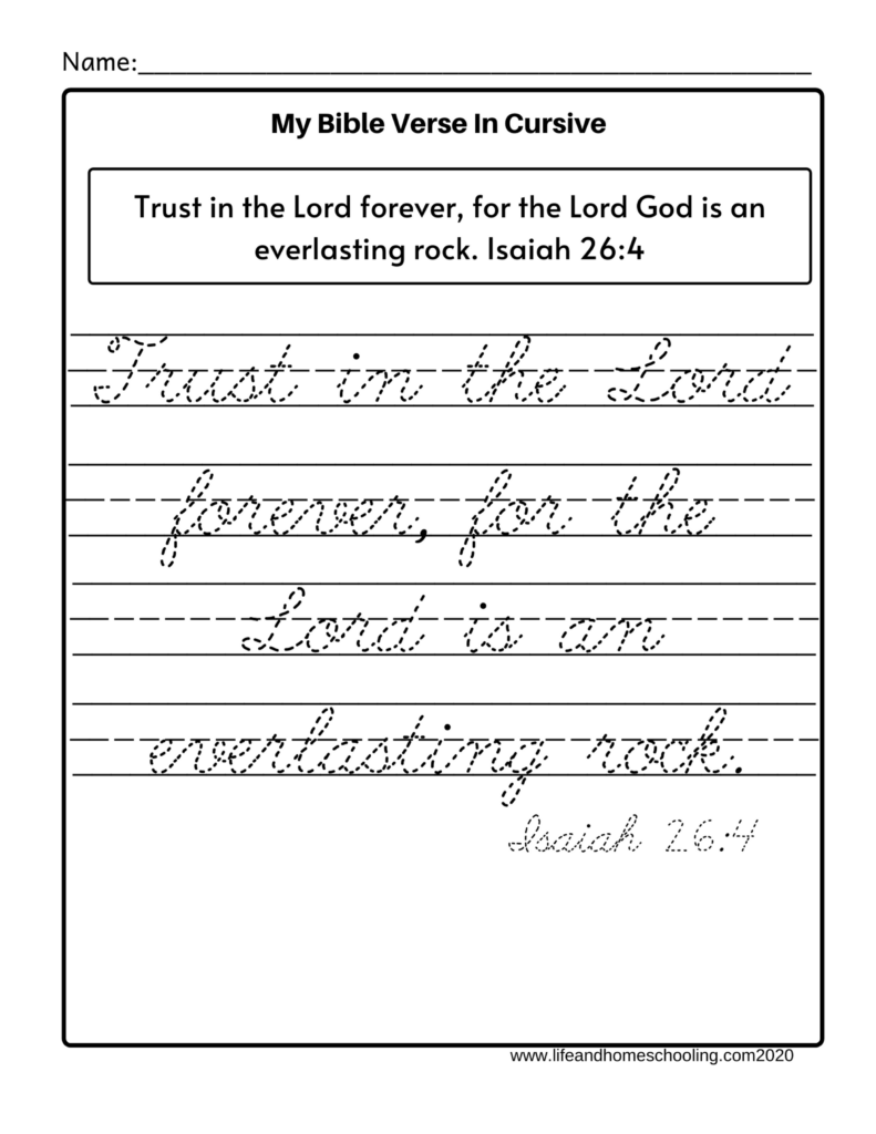 Free Tracing Bible Verses For Kids Cursive Lifeandhomeschooling - Free Cursive Bible Verse Worksheets