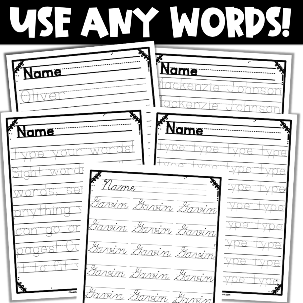 Handwriting Practice Print Cursive EDITABLE Worksheets Booklet - Cursive Editable Worksheets