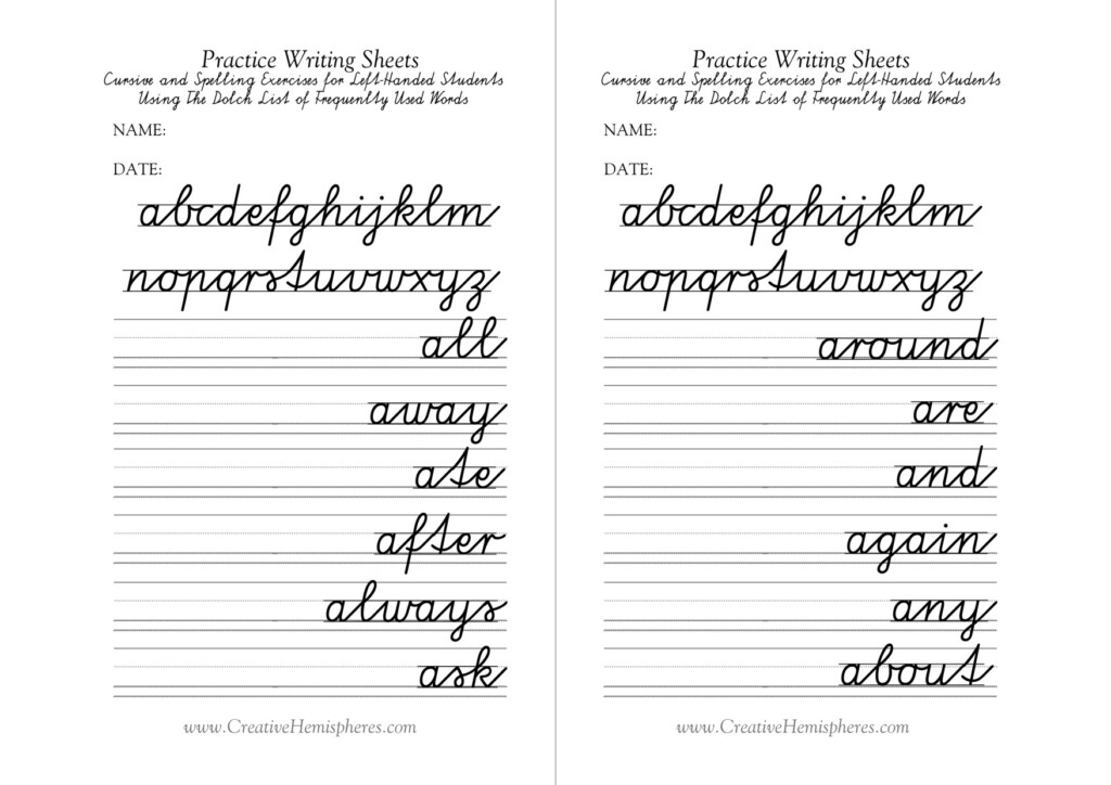 Left Hand Cursive Writing Practice - Free Left Handed Cursive Writing Worksheets