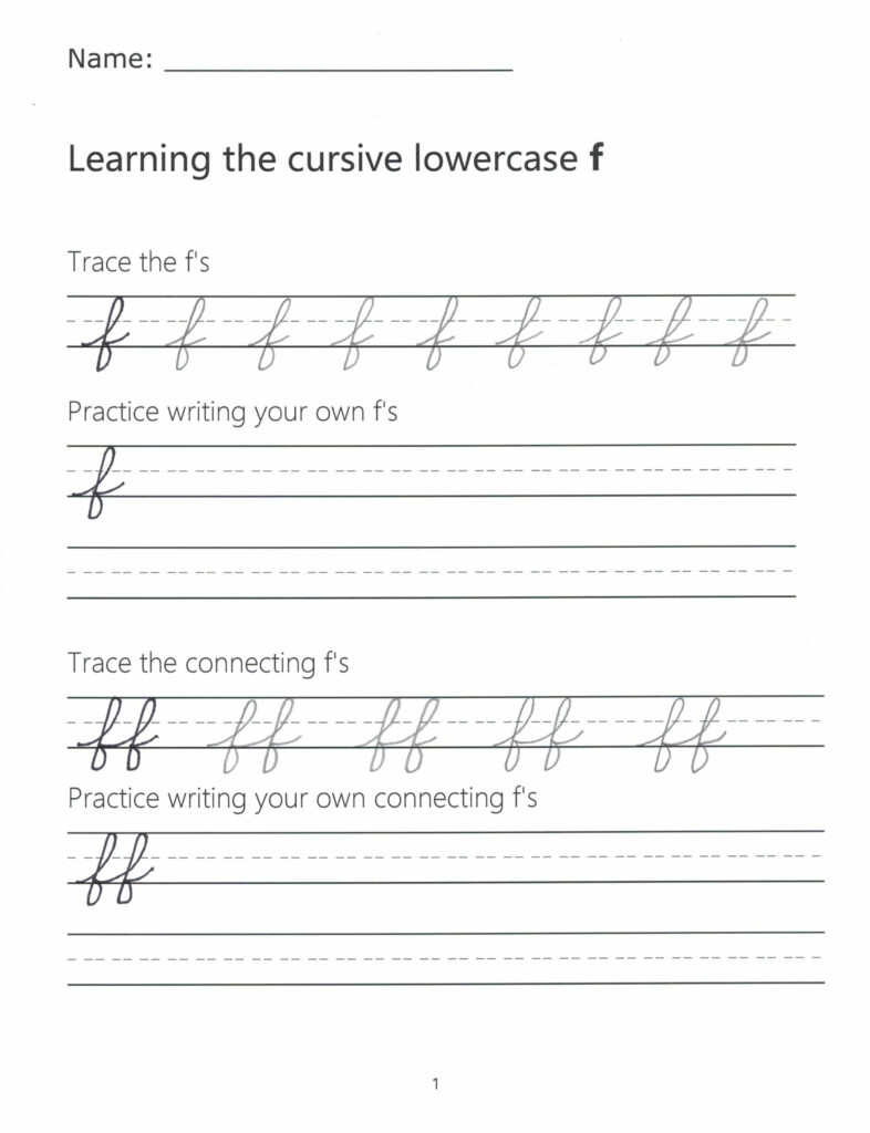 Lowercase F In Cursive Writing - Lower Case F Cursive Worksheet