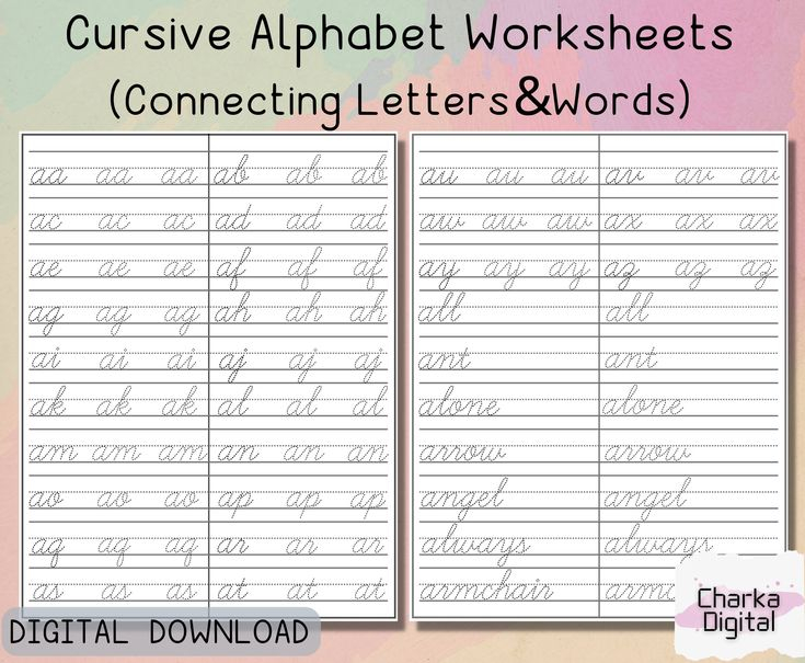 Printable Cursive Alphabet Worksheets Handwritting Practice Etsy  - Cursive Letters I And E Connecting Worksheet