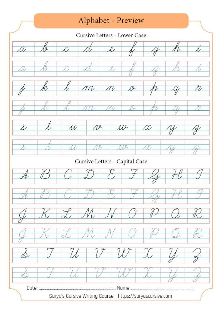 Printable Cursive Writing Practice Sheets A z - Cursive Writing Alphabets Worksheets Pdf