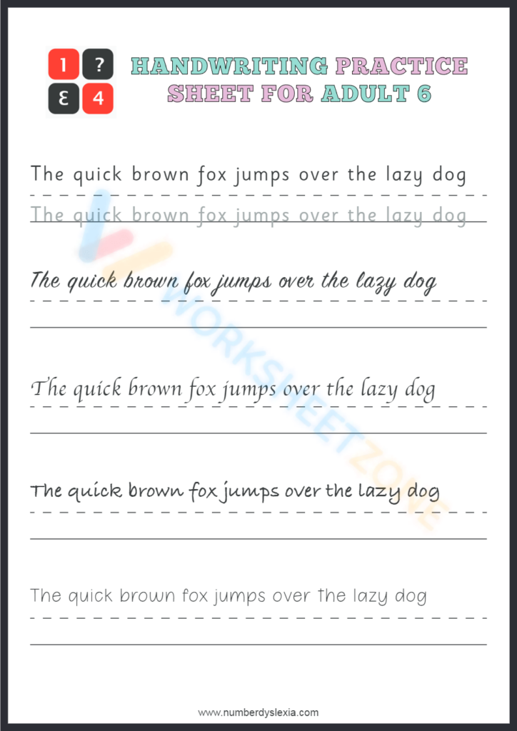 Quick Brown Fox Cursive Writing Practice Worksheet Student Handouts  - The Quick Brown Fox Cursive Worksheet