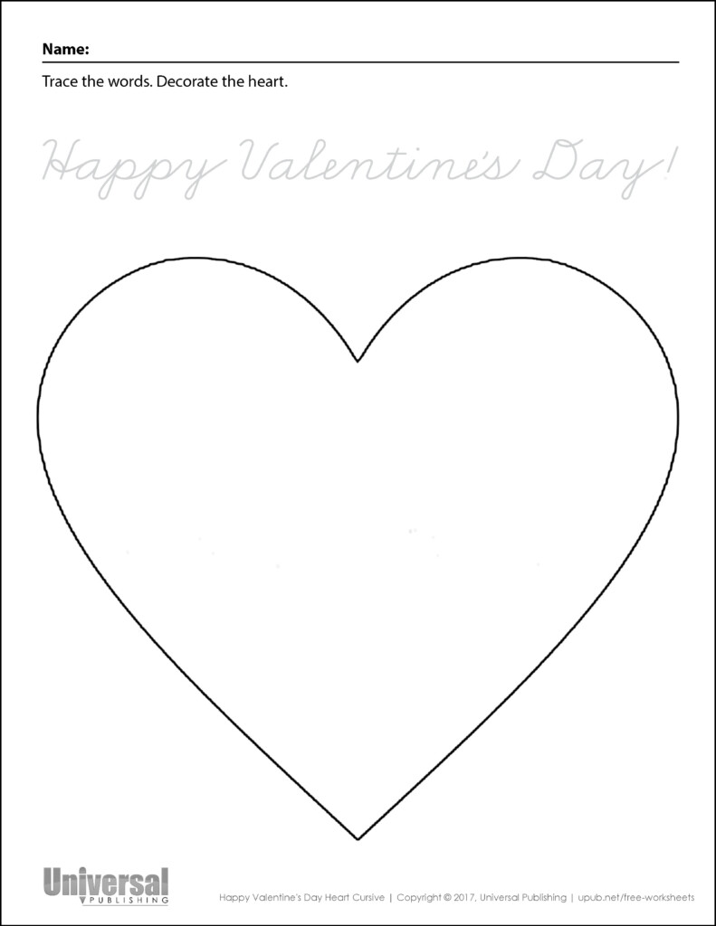 Valentine s Day Free Printables Universal Publishing - Valentine'S Day Cursive Worksheet