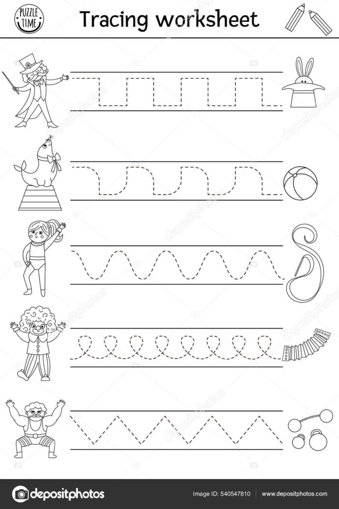 Vector Circus Handwriting Practice Worksheet Amusement Show Printable  - Cursive Practice Worksheet Circus Theme